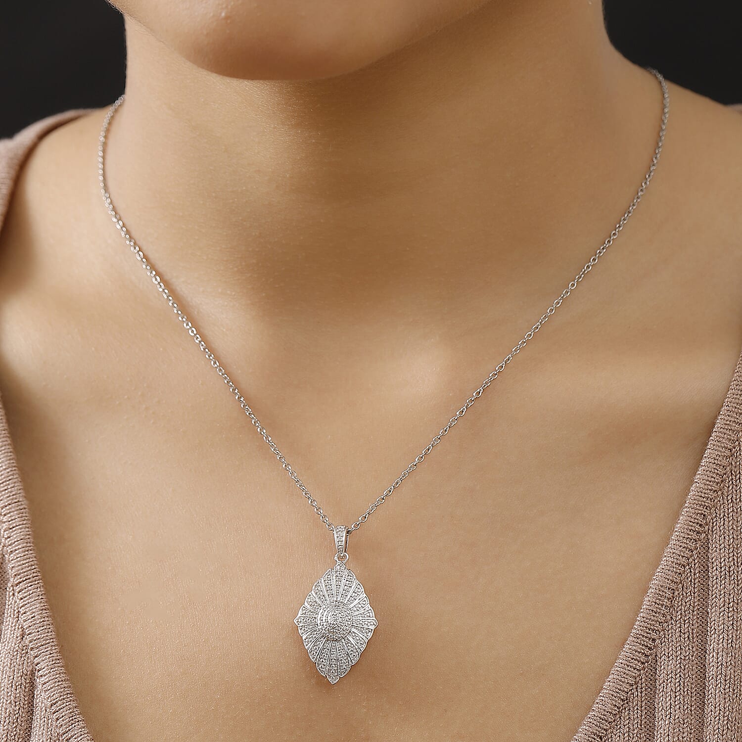 Karis Diamond Accent Kite Pendant Necklace in Platinum Bond, 20 Inches