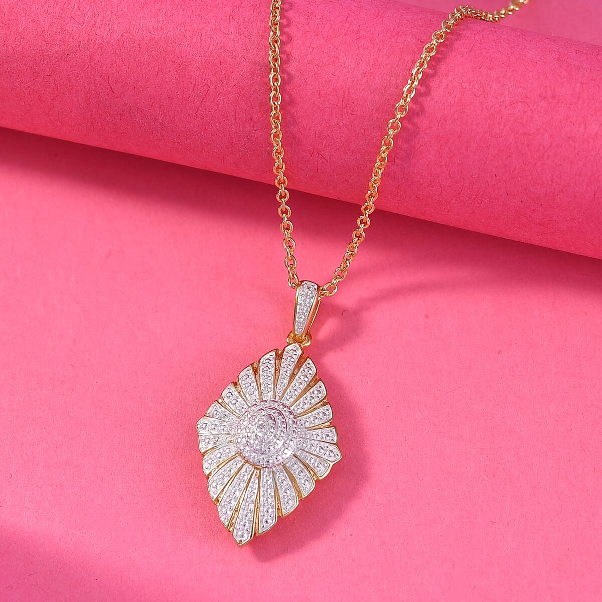 Karis Diamond Accent Pendant in 18K YG Plated with Stainless Steel Necklace 20 Inches image number 1
