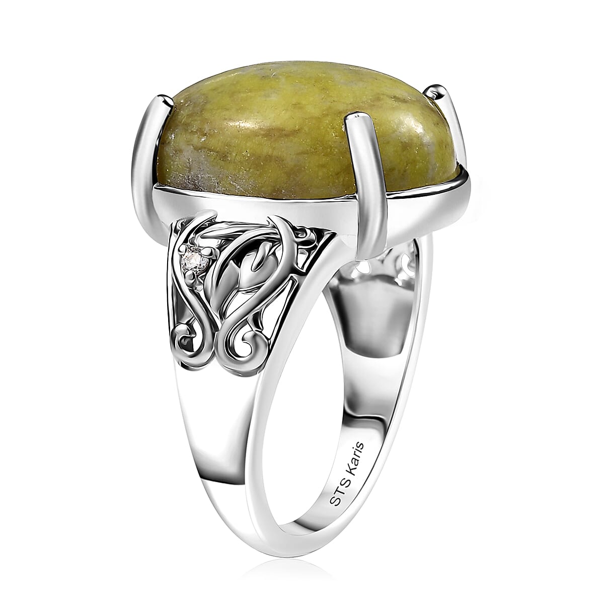 Set of 2 Karis Connemara Marble and White Zircon 24.25 ctw Ring (Size 7.0) Pendant in Platinum Bond with Stainless Steel Necklace 20 Inches image number 4