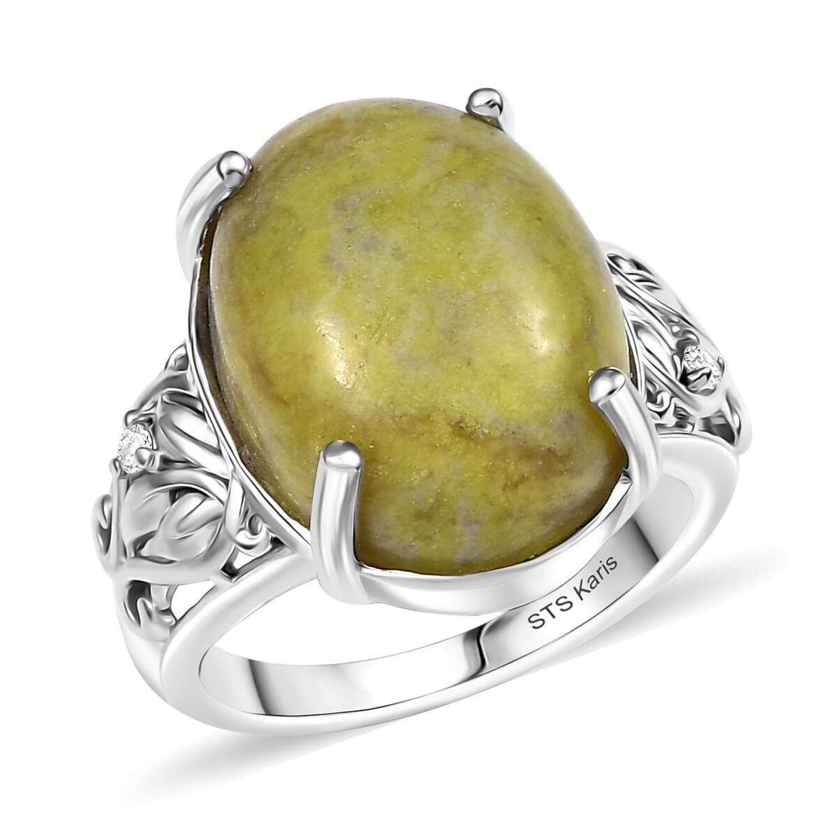 Set of 2 Karis Connemara Marble and White Zircon 24.25 ctw Ring (Size 8.0) Pendant in Platinum Bond with Stainless Steel Necklace 20 Inches image number 3