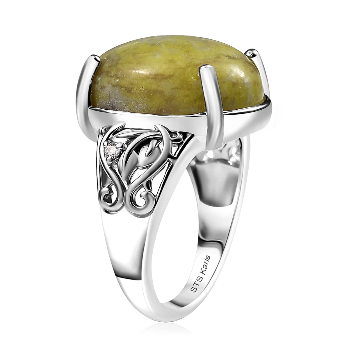 Set of 2 Karis Connemara Marble and White Zircon 24.25 ctw Ring (Size 8.0) Pendant in Platinum Bond with Stainless Steel Necklace 20 Inches image number 4