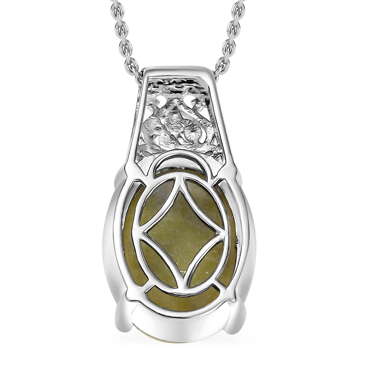 Set of 2 Karis Connemara Marble and White Zircon 24.25 ctw Ring (Size 8.0) Pendant in Platinum Bond with Stainless Steel Necklace 20 Inches image number 8