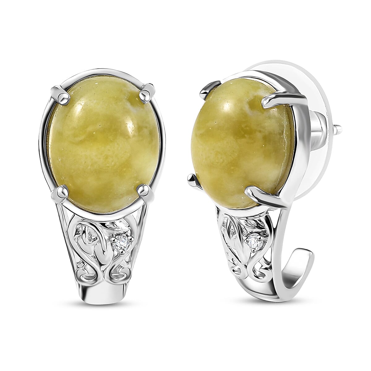 Set of 2 Karis Connemara Marble and White Zircon 29.10 ctw Hoop Earrings and Bracelet (7.25In) in Platinum Bond