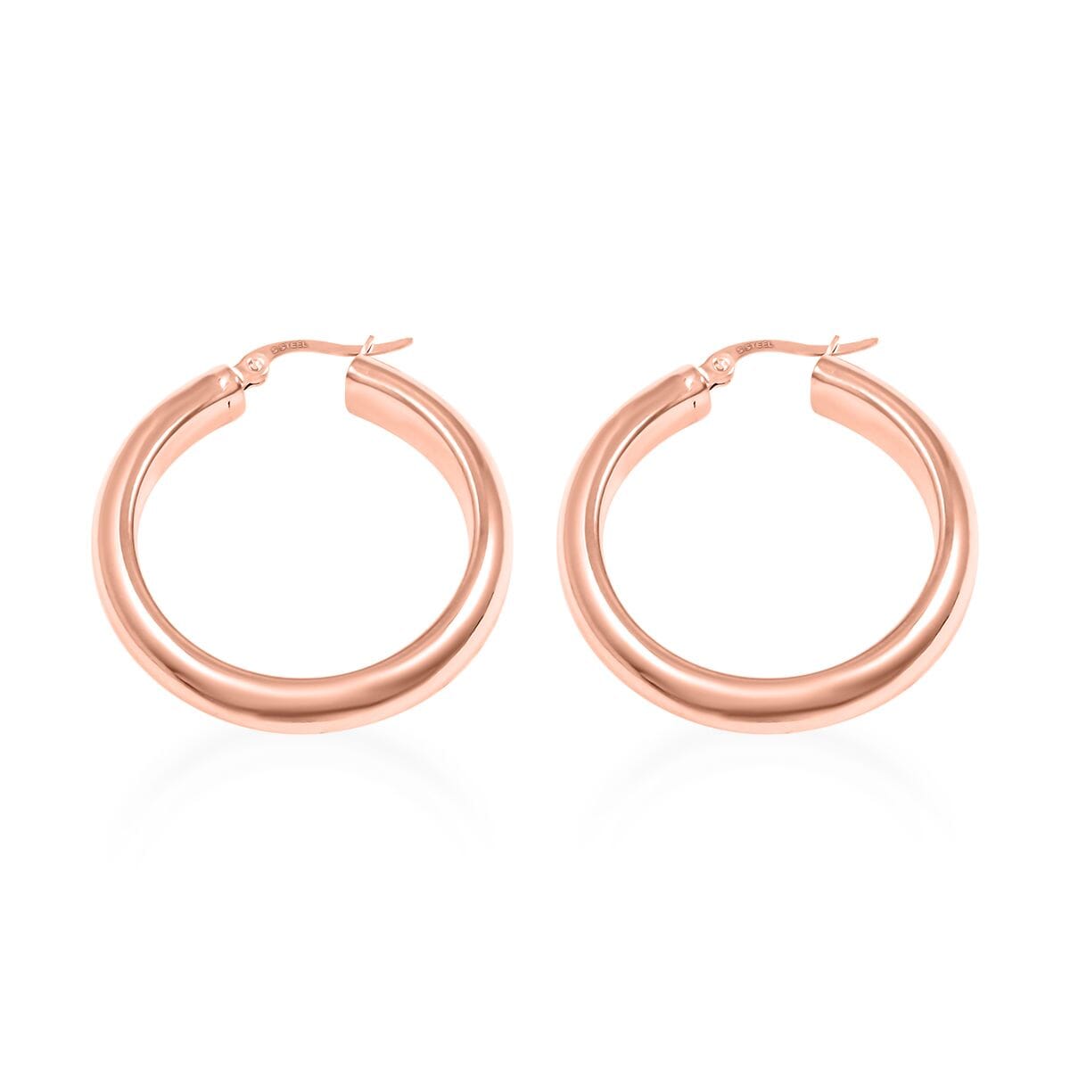 Set of 2 Plain Hoop Earrings in ION Plated Rose Gold Stainless Steel image number 6