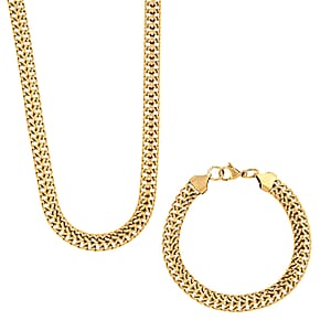 Set of Double Row Curb Chain Bracelet (7.50In) and Necklace 20 Inches in ION Plated YG Stainless Steel