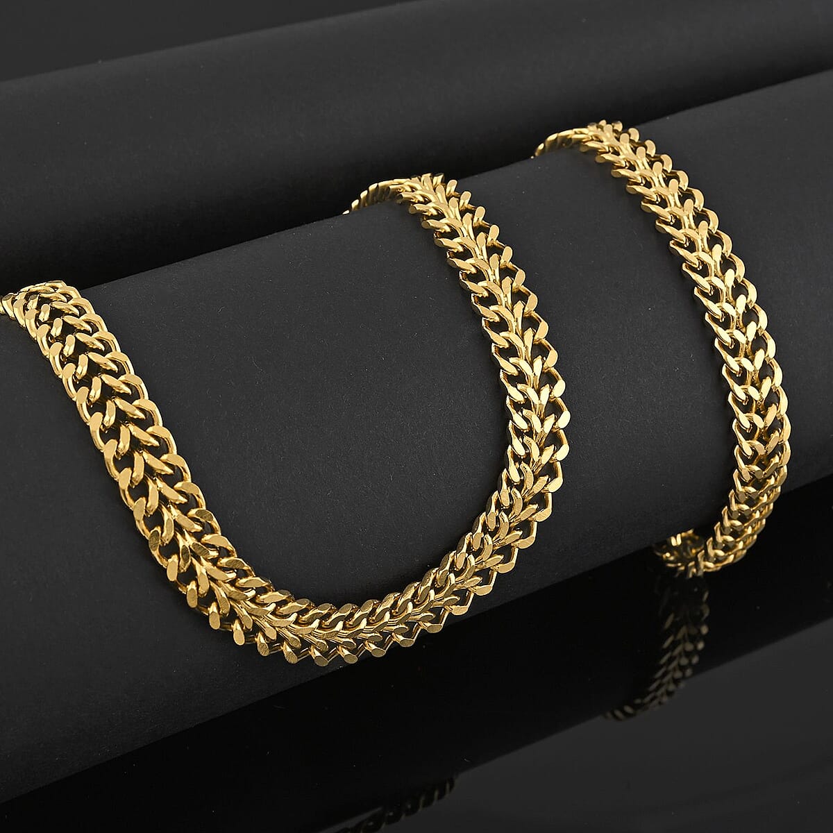 Set of Double Row Curb Chain Bracelet (7.50In) and Necklace 20 Inches in ION Plated YG Stainless Steel image number 1