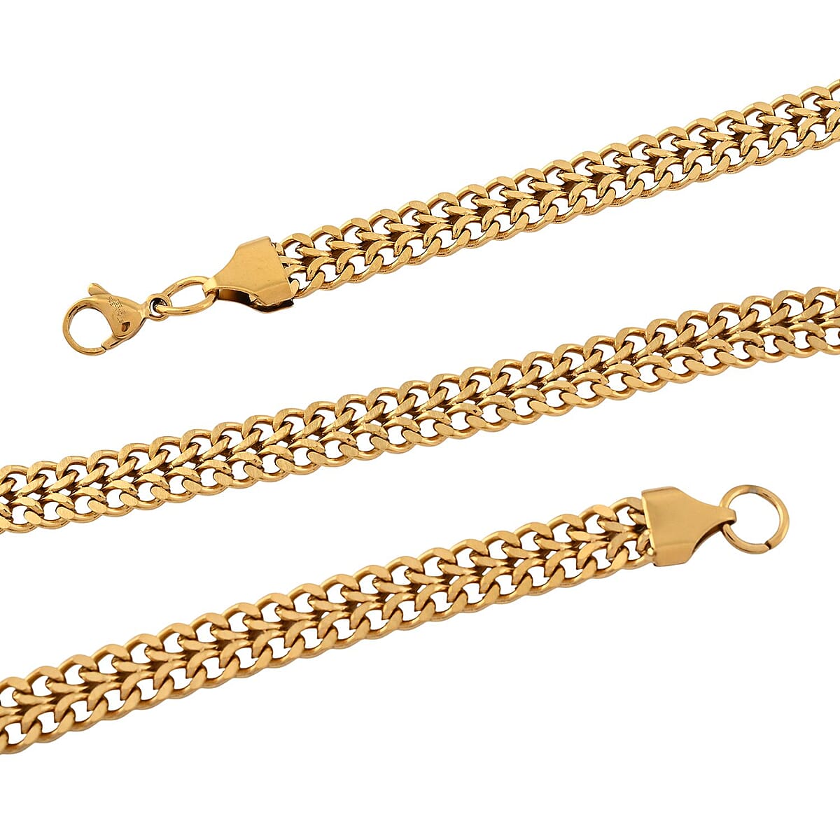 Set of Double Row Curb Chain Bracelet (7.50In) and Necklace 20 Inches in ION Plated YG Stainless Steel image number 3