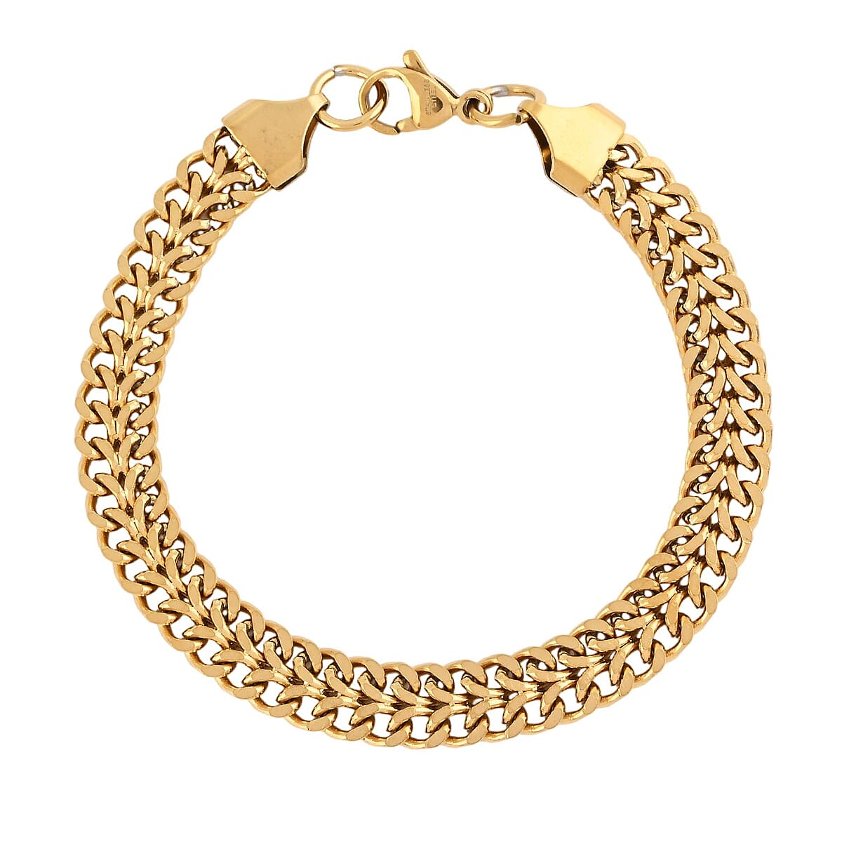 Set of Double Row Curb Chain Bracelet (7.50In) and Necklace 20 Inches in ION Plated YG Stainless Steel image number 5