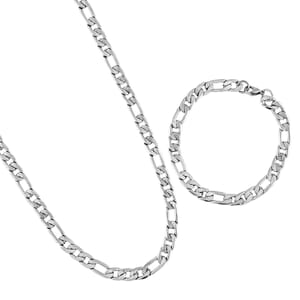 Set of Figaro Chain Bracelet (8.50In) and Necklace (24 Inches) in Stainless Steel