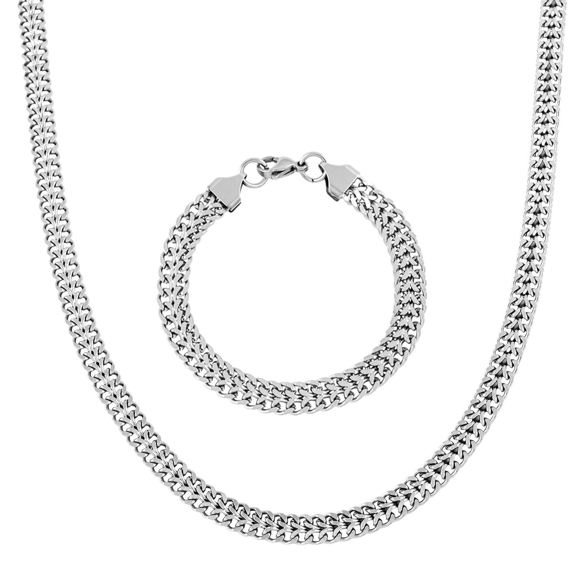 Set of Double Row Curb Chain Bracelet (7.50In) and Necklace 20 Inches in Stainless Steel image number 0