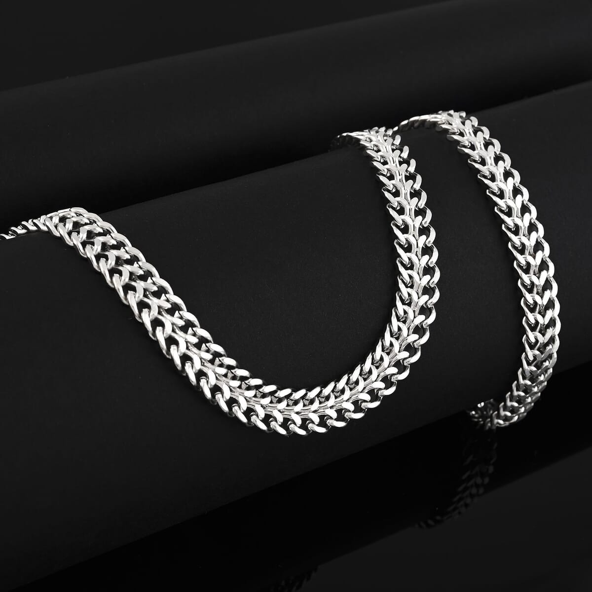Set of Double Row Curb Chain Bracelet (7.50In) and Necklace 20 Inches in Stainless Steel image number 1
