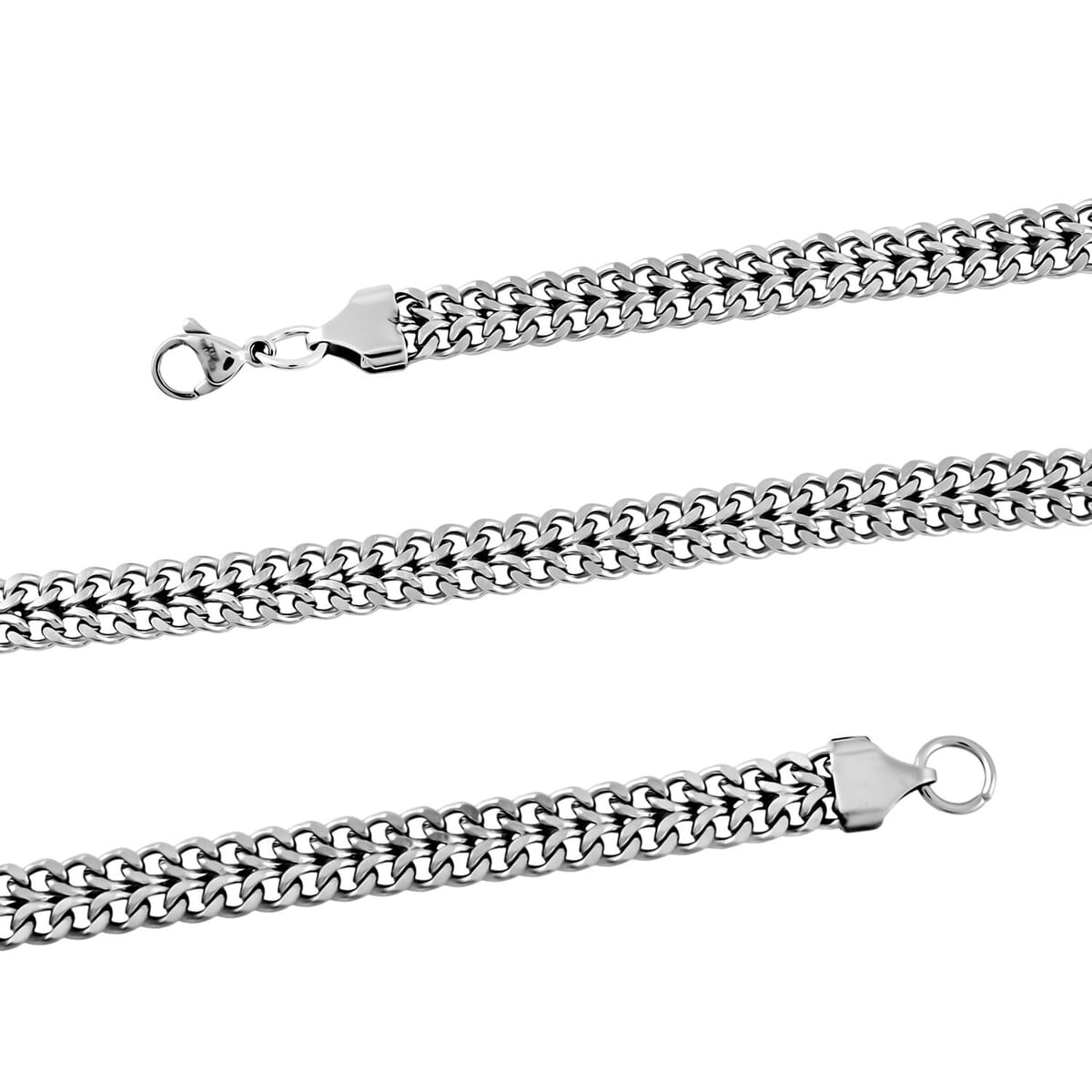 Set of Double Row Curb Chain Bracelet (7.50In) and Necklace 20 Inches in Stainless Steel image number 3