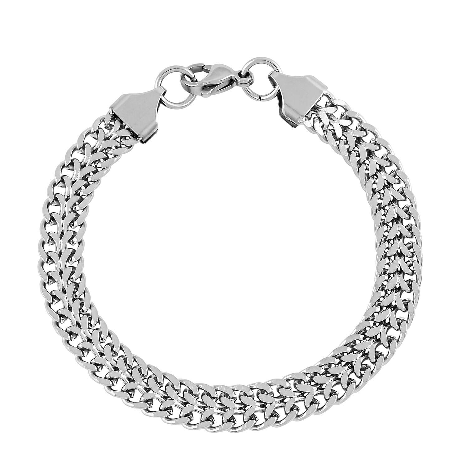 Set of Double Row Curb Chain Bracelet (7.50In) and Necklace 20 Inches in Stainless Steel