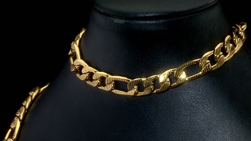 Set of Figaro Chain Bracelet (8.0In) and Necklace 24 Inches in ION Plated Yellow Gold Stainless Steel