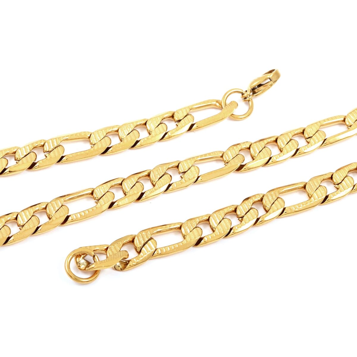 Set of Figaro Chain Bracelet (8.0In) and Necklace 24 Inches in ION Plated Yellow Gold Stainless Steel image number 3