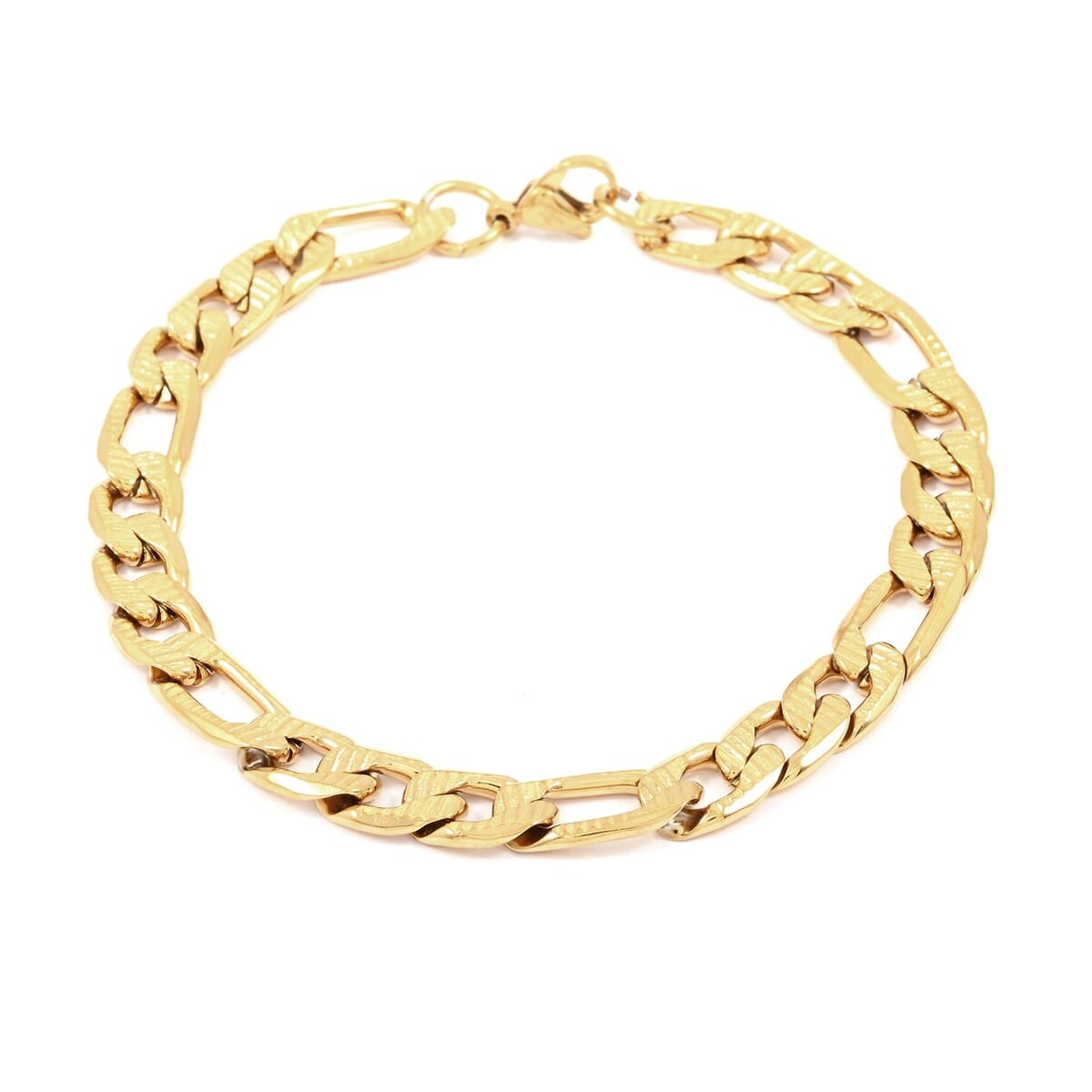 Set of Figaro Chain Bracelet (8.0In) and Necklace 24 Inches in ION Plated Yellow Gold Stainless Steel image number 5