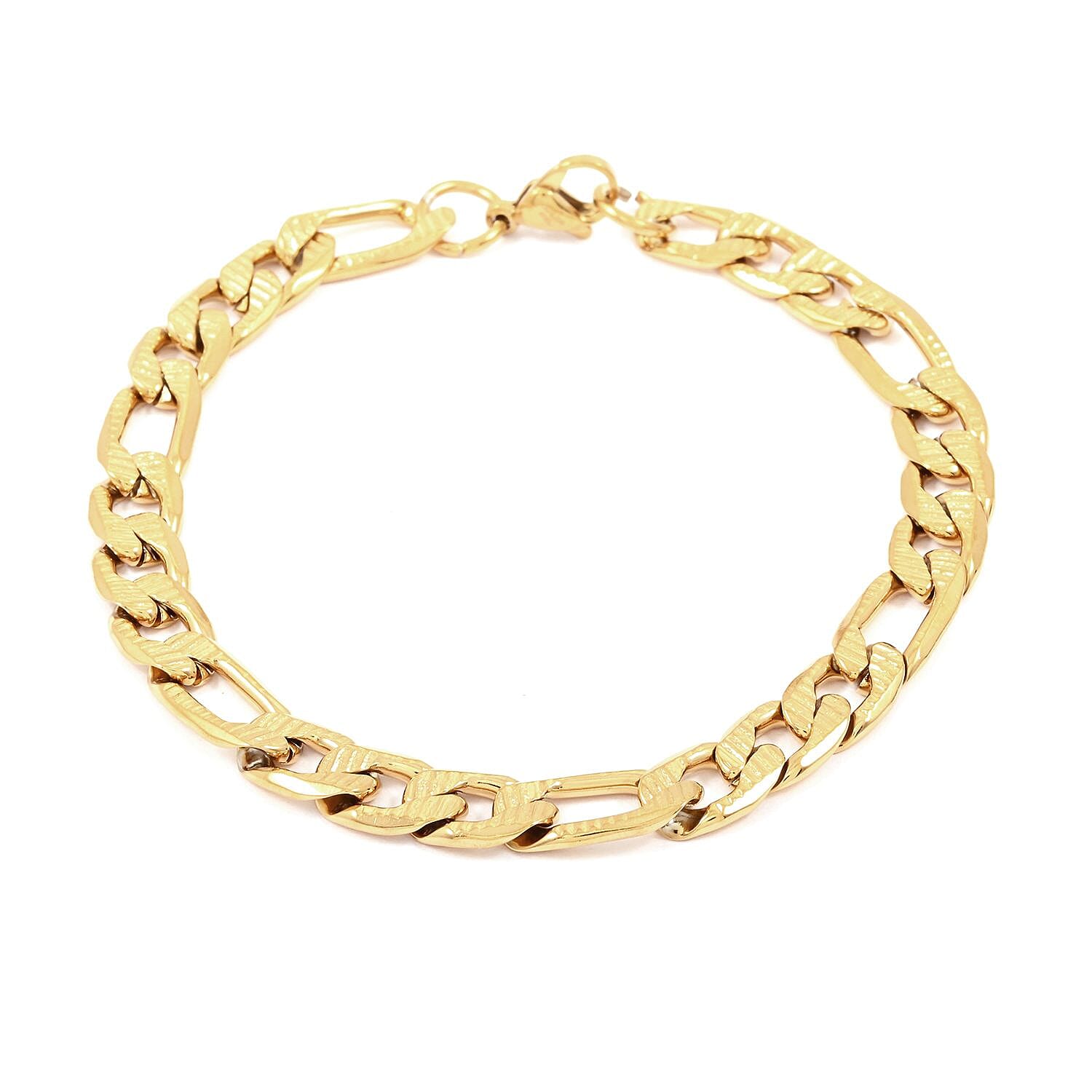 Set of Figaro Chain Bracelet (8.0In) and Necklace 24 Inches in ION Plated Yellow Gold Stainless Steel