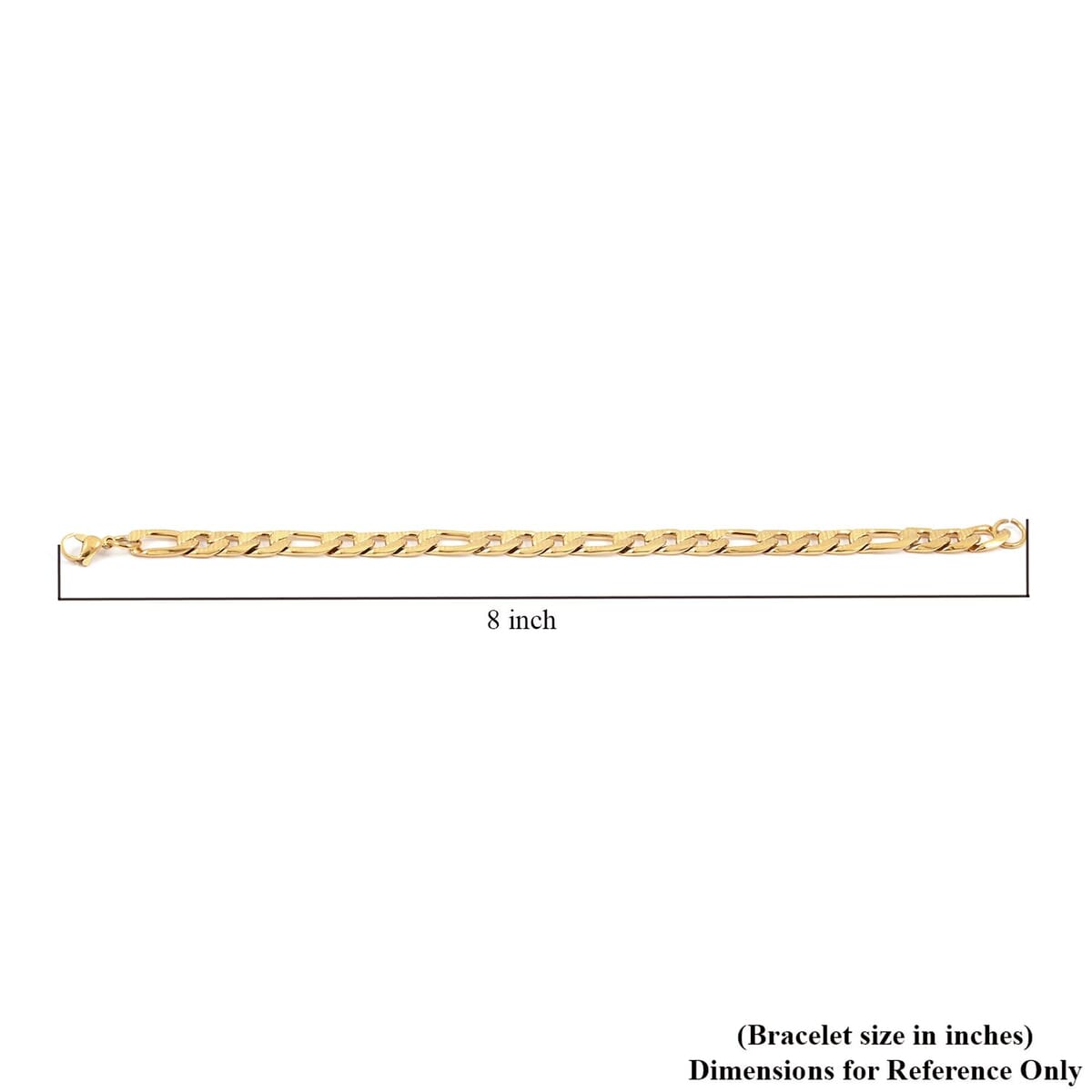 Set of Figaro Chain Bracelet (8.0In) and Necklace 24 Inches in ION Plated Yellow Gold Stainless Steel image number 7