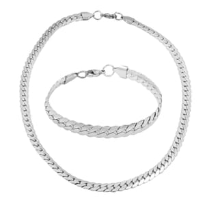 Set of Curb Chain Bracelet (7.50In) and Necklace (18 Inches) in Stainless Steel