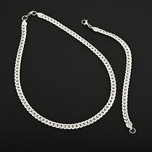 Set of Curb Chain Bracelet (7.50In) and Necklace (18 Inches) in Stainless Steel