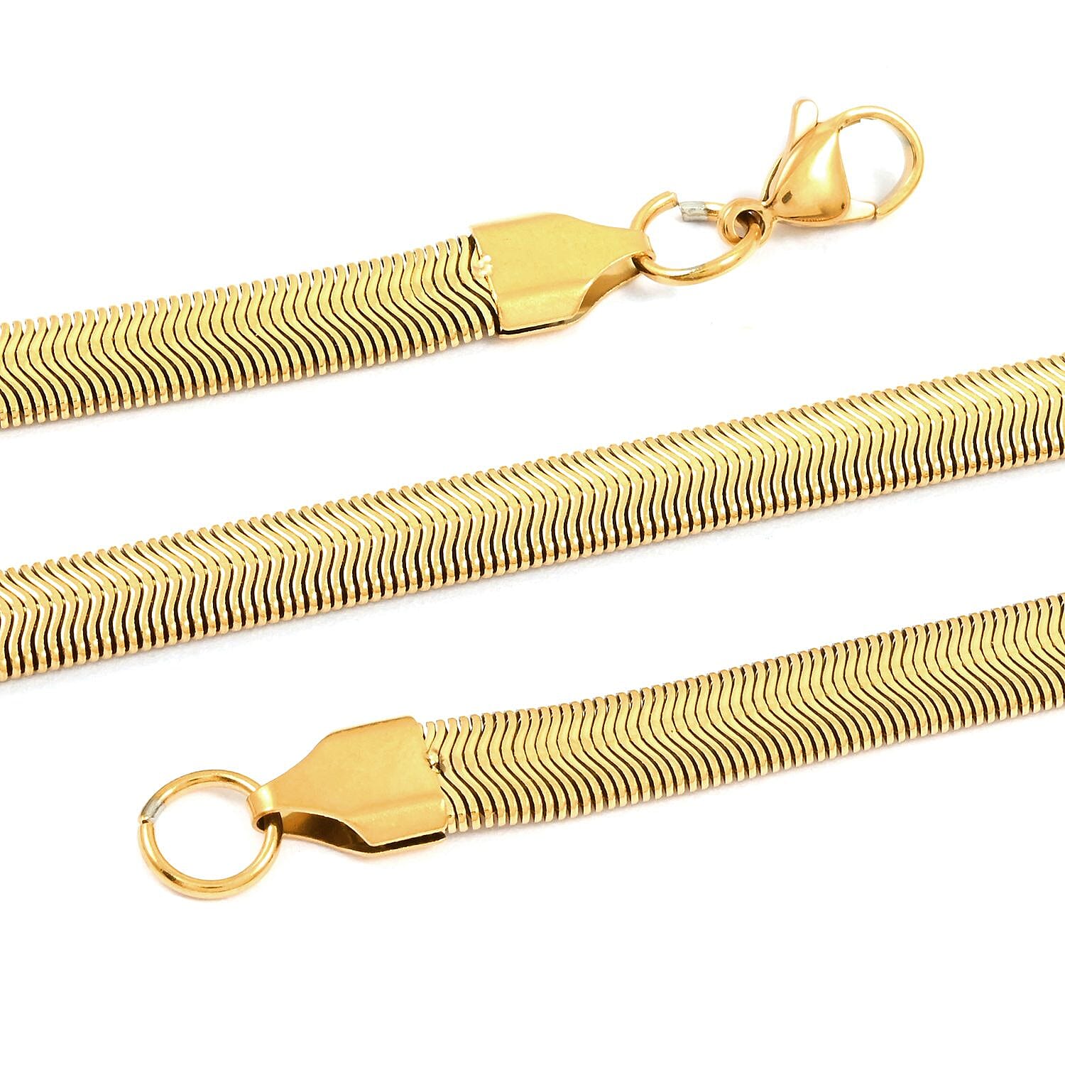Set of Herringbone Bracelet (7.50In) and Necklace 20 Inches in ION Plated Yellow Gold Stainless Steel