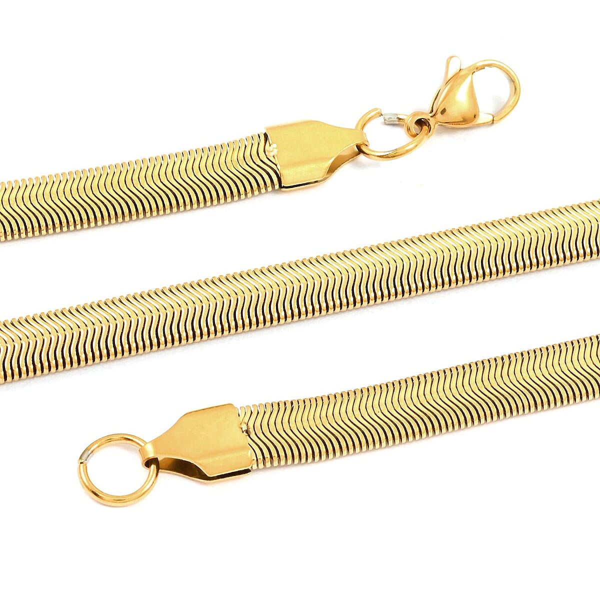 Set of Herringbone Bracelet (7.50In) and Necklace 20 Inches in ION Plated Yellow Gold Stainless Steel image number 4