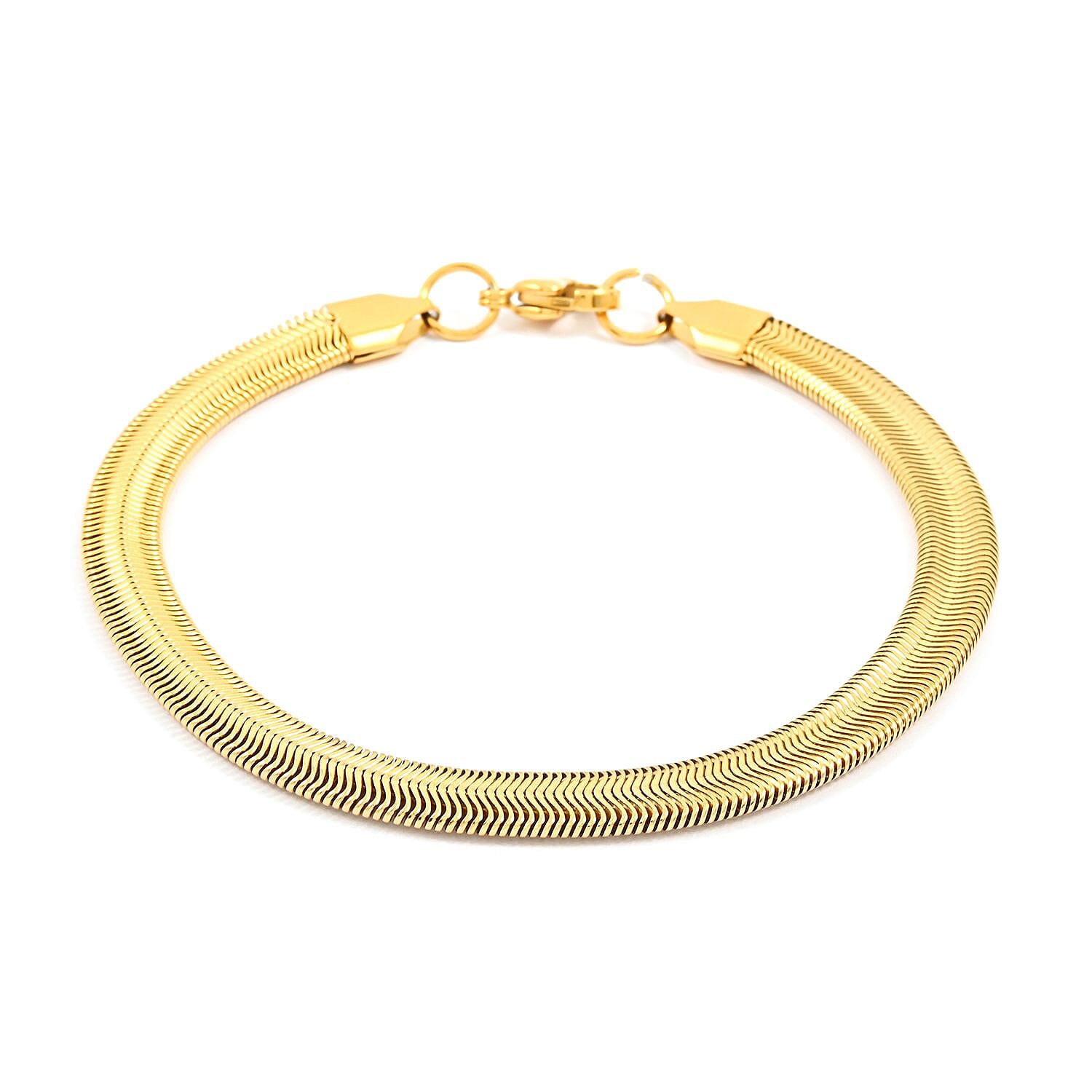 Set of Herringbone Bracelet (7.50In) and Necklace 20 Inches in ION Plated Yellow Gold Stainless Steel