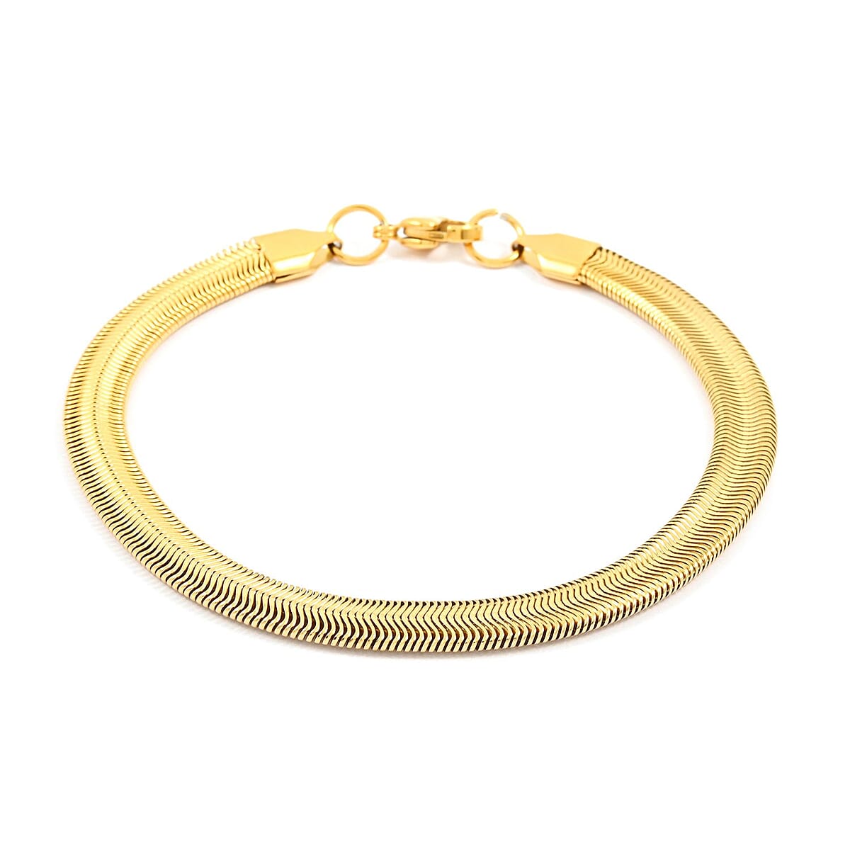 Set of Herringbone Bracelet (7.50In) and Necklace 20 Inches in ION Plated Yellow Gold Stainless Steel image number 6