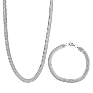 Set of Herringbone Chain Bracelet (7.50In) and Necklace 20 Inches in Stainless Steel