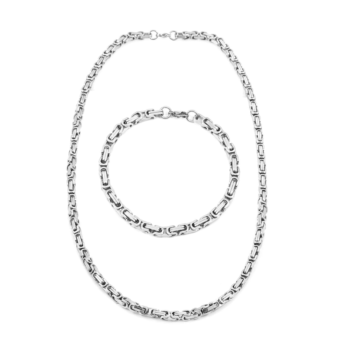 Set of Byzantine Chain Bracelet (8.50In) and Necklace 24 Inches in Stainless Steel image number 0