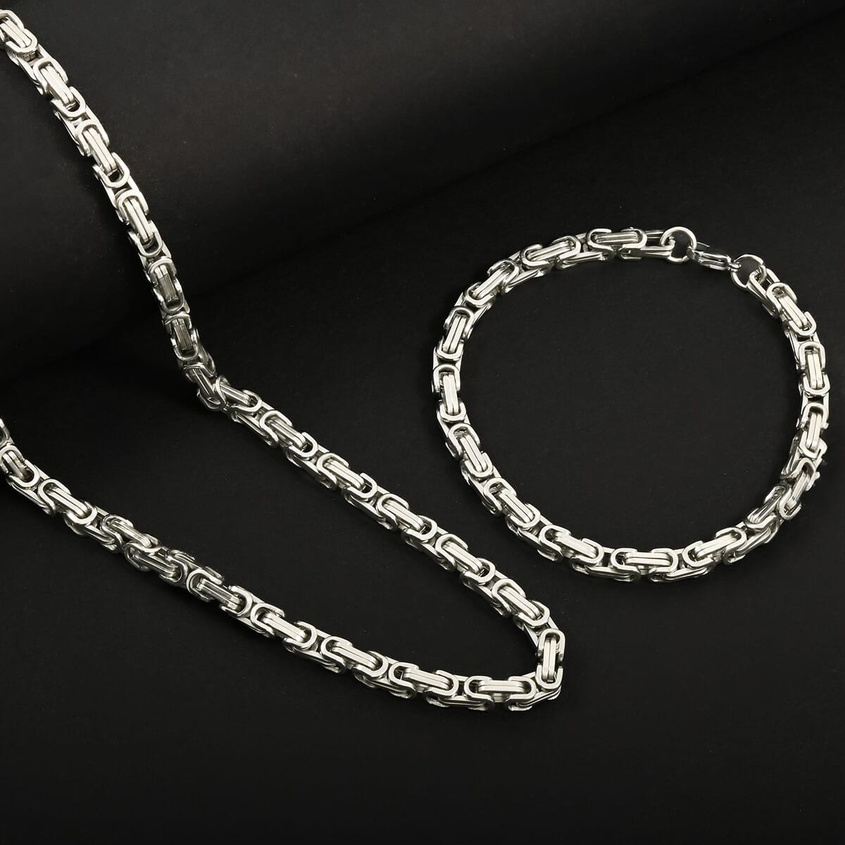 Set of Byzantine Chain Bracelet (8.50In) and Necklace 24 Inches in Stainless Steel image number 1