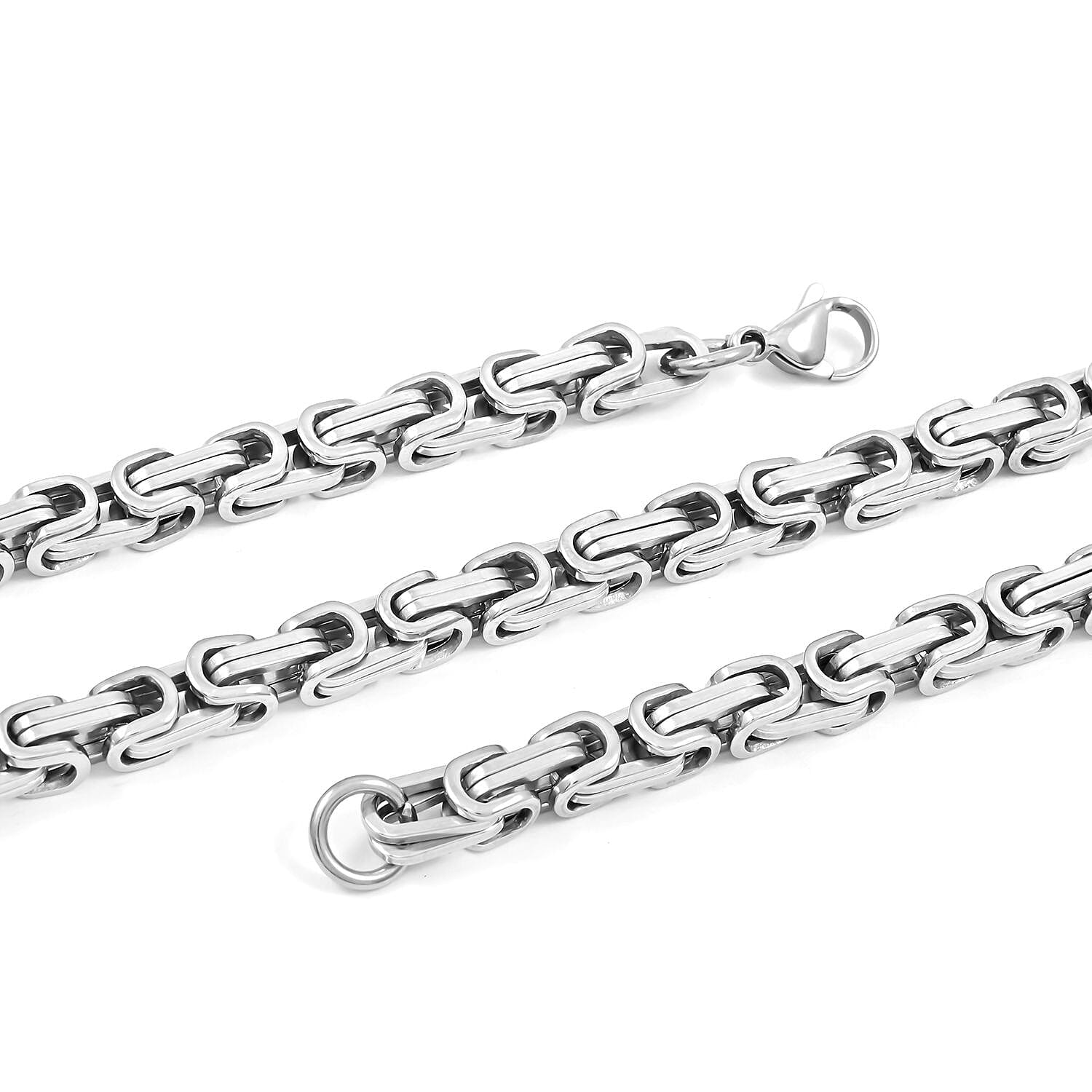 Set of Byzantine Chain Bracelet (8.50In) and Necklace 24 Inches in Stainless Steel