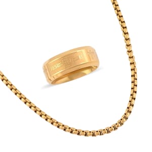Set of Ring (Size 10.0) and Necklace 24 Inches in ION Plated YG Stainless Steel