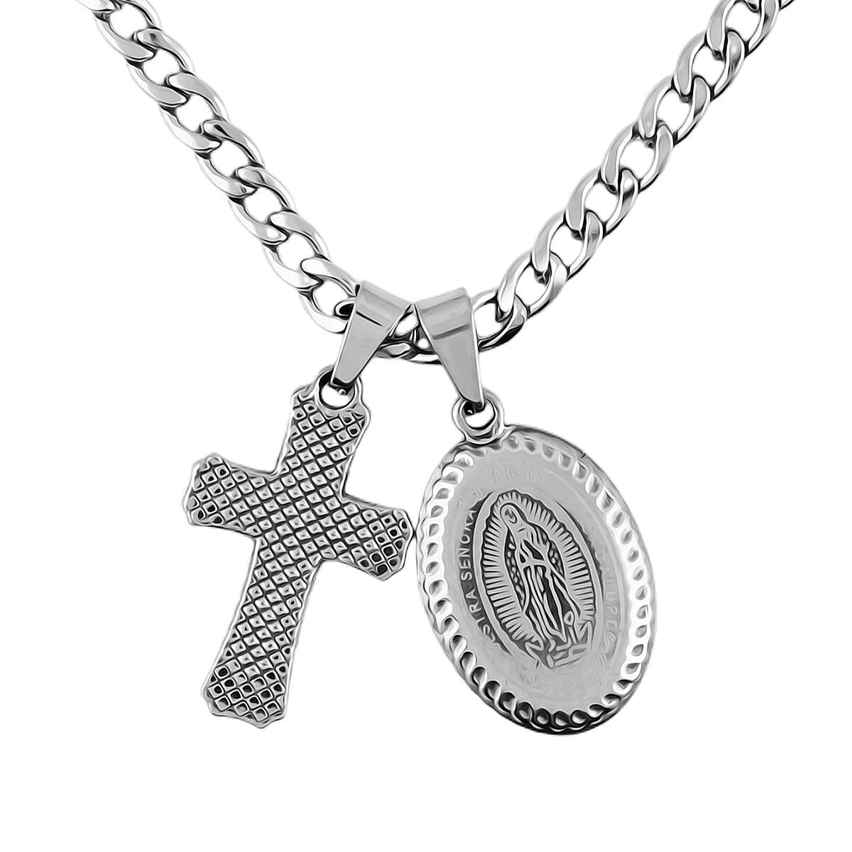Set of 2 Pendants Necklace 24 Inches in Stainless Steel image number 0