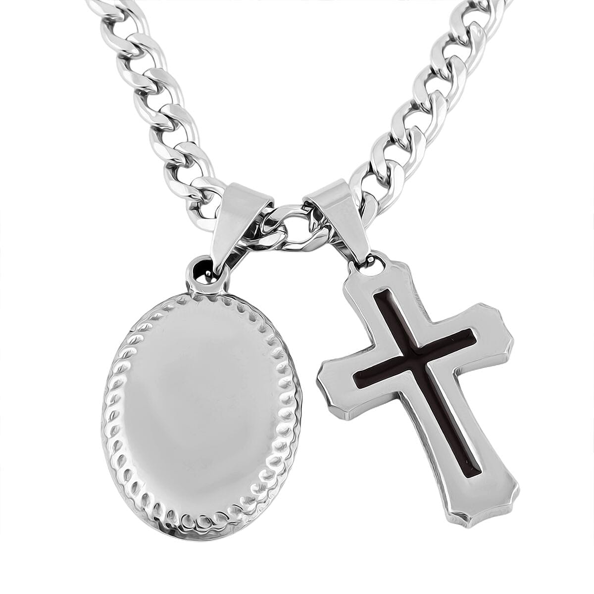 Set of 2 Pendants Necklace 24 Inches in Stainless Steel image number 3
