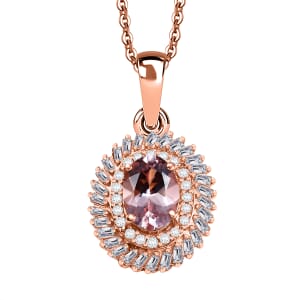 Premium Marropino Morganite and Diamond 1.15 ctw Double Halo Pendant Necklace in 18K Vermeil Rose Gold Over Sterling Silver 20 Inches