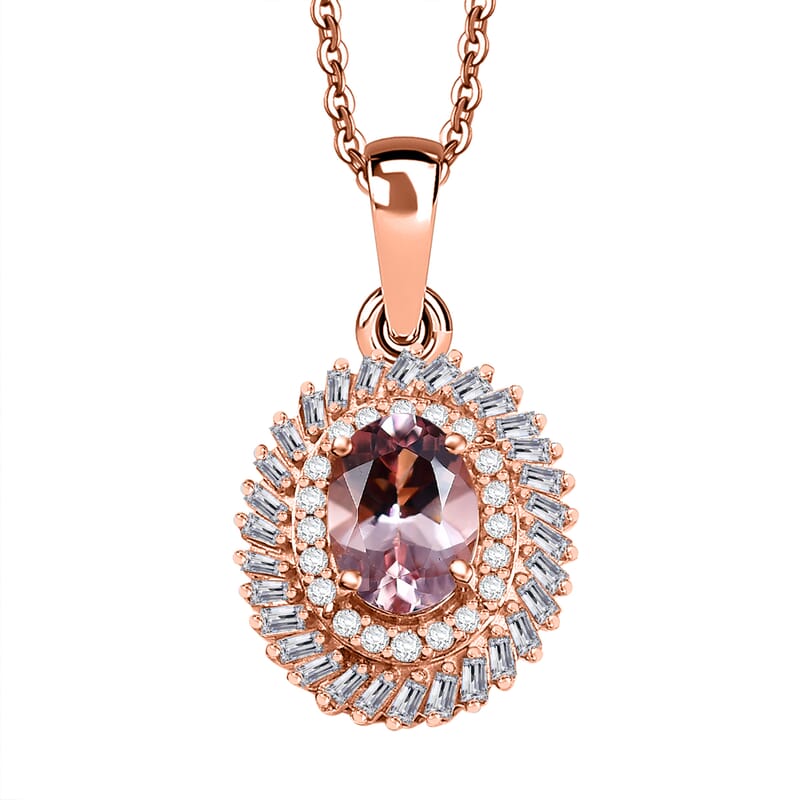Premium Marropino Morganite and Diamond 1.15 ctw Double Halo Pendant Necklace in 18K Vermeil Rose Gold Over Sterling Silver 20 Inches