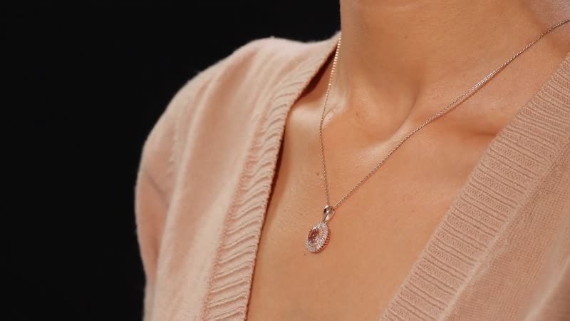 Premium Marropino Morganite and Diamond 1.15 ctw Double Halo Pendant Necklace in 18K Vermeil Rose Gold Over Sterling Silver 20 Inches