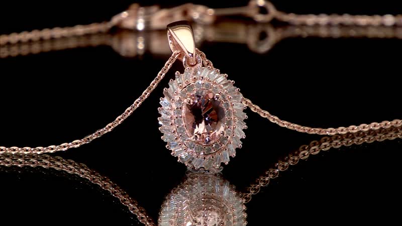 Premium Marropino Morganite and Diamond 1.15 ctw Double Halo Pendant Necklace in 18K Vermeil Rose Gold Over Sterling Silver 20 Inches