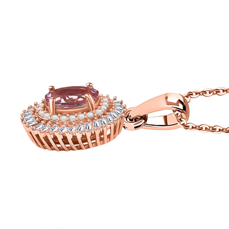 Premium Marropino Morganite and Diamond 1.15 ctw Double Halo Pendant Necklace in 18K Vermeil Rose Gold Over Sterling Silver 20 Inches