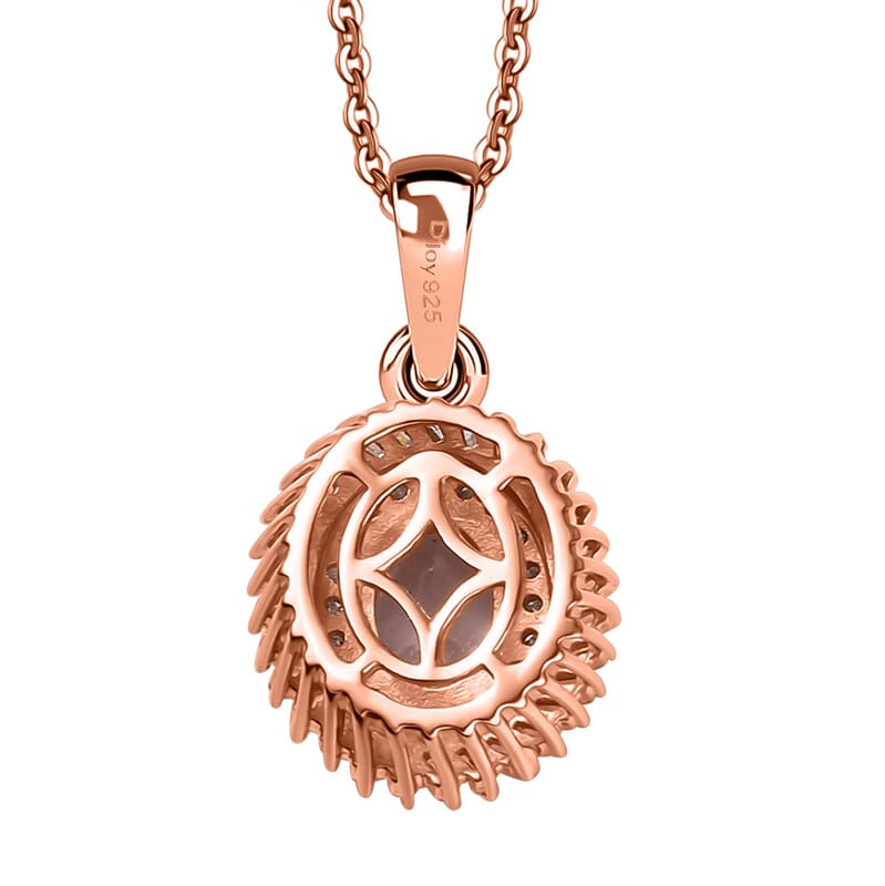 Premium Marropino Morganite and Diamond 1.15 ctw Double Halo Pendant Necklace in 18K Vermeil Rose Gold Over Sterling Silver 20 Inches