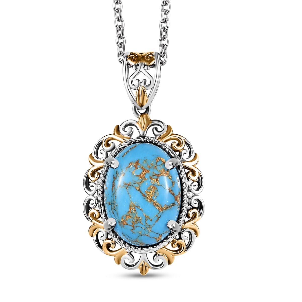 Karis Mojave Blue Turquoise 7.70 ctw Pendant in 18K YG Plated and Platinum Bond with Stainless Steel Necklace 20 Inches image number 0