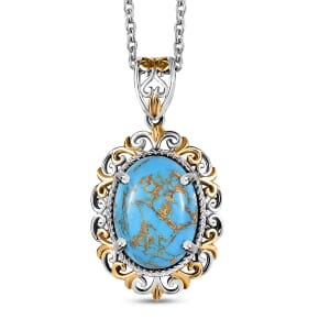 Karis Mojave Blue Turquoise 7.70 ctw Pendant in 18K YG Plated and Platinum Bond with Stainless Steel Necklace 20 Inches