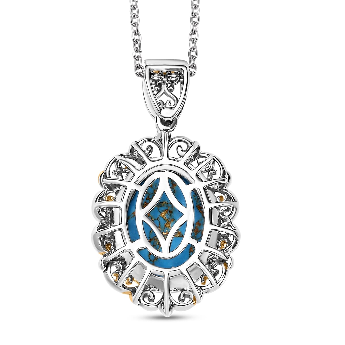 Karis Mojave Blue Turquoise 7.70 ctw Pendant in 18K YG Plated and Platinum Bond with Stainless Steel Necklace 20 Inches image number 4