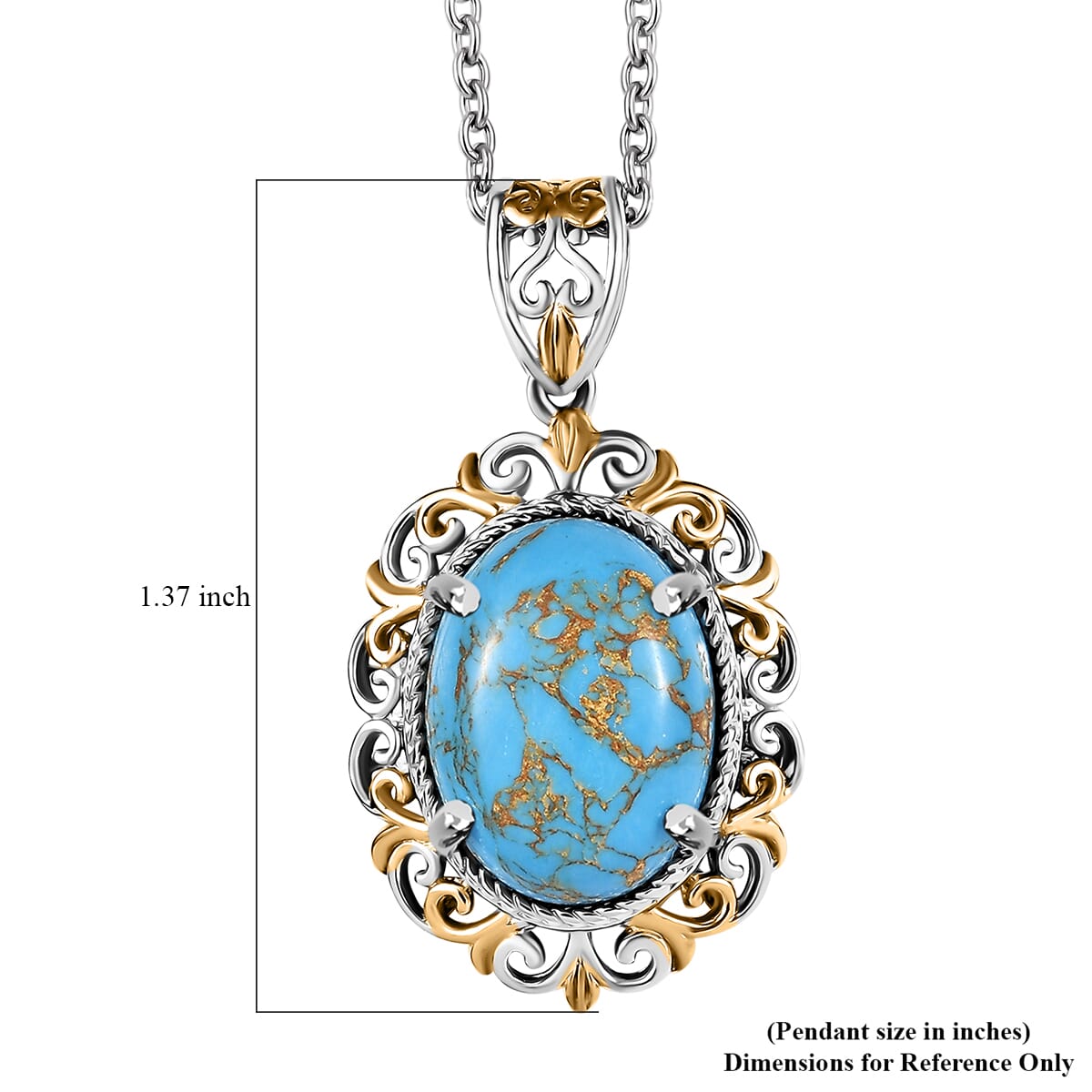 Karis Mojave Blue Turquoise 7.70 ctw Pendant in 18K YG Plated and Platinum Bond with Stainless Steel Necklace 20 Inches image number 6