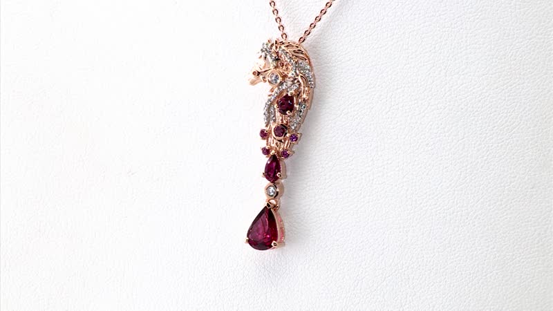 GP Trionfo Collection Premium Orissa Rhodolite Garnet and White Zircon 2.50 ctw Horse Pendant Necklace in 18K Vermeil Rose Gold Over Sterling Silver 20 Inches