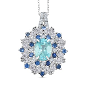 Cambodian Blue Zircon and Multi Gemstone 5.40 ctw Pendant Necklace in Rhodium Over Sterling Silver 20 Inches
