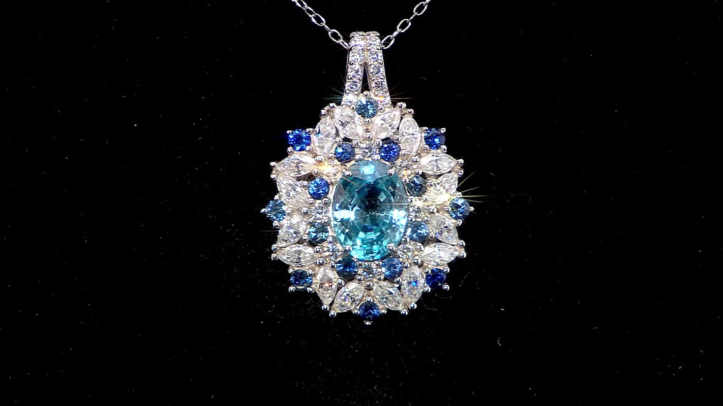 Cambodian Blue Zircon and Multi Gemstone 5.40 ctw Pendant Necklace in Rhodium Over Sterling Silver 20 Inches