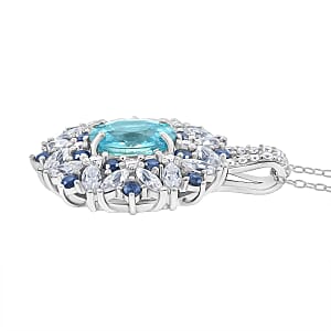 Cambodian Blue Zircon and Multi Gemstone 5.40 ctw Pendant Necklace in Rhodium Over Sterling Silver 20 Inches