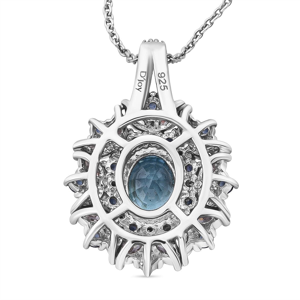 Cambodian Blue Zircon and Multi Gemstone 5.40 ctw Pendant Necklace in Rhodium Over Sterling Silver 20 Inches image number 4